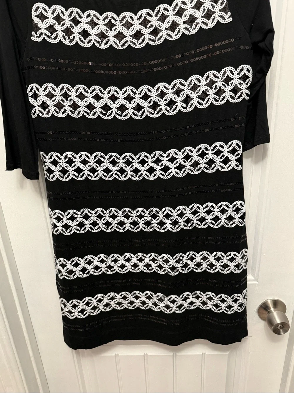 White House Black Market Dress Cocktail Evening Beaded Black/White Medium (55-10